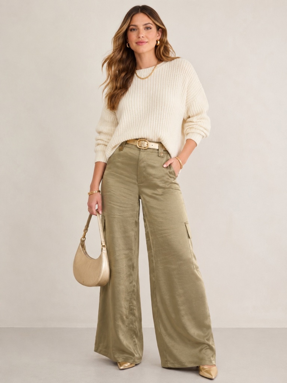 NWT - Astrid Wide Leg Satin Cargo Pants - SzS - Picture 2 of 11